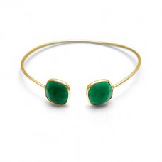 Green Onyx Cushion Gemstone Bezel Bracelet 